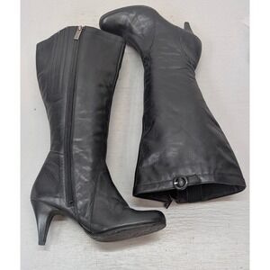 Duo Eadakan Black Leather Tall Knee High Stiletto Heel Boots Women's 38 EU 7M US